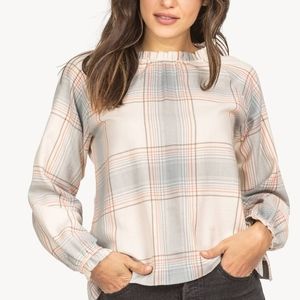 Lilla P Plaid Shirred Neck Blouse
